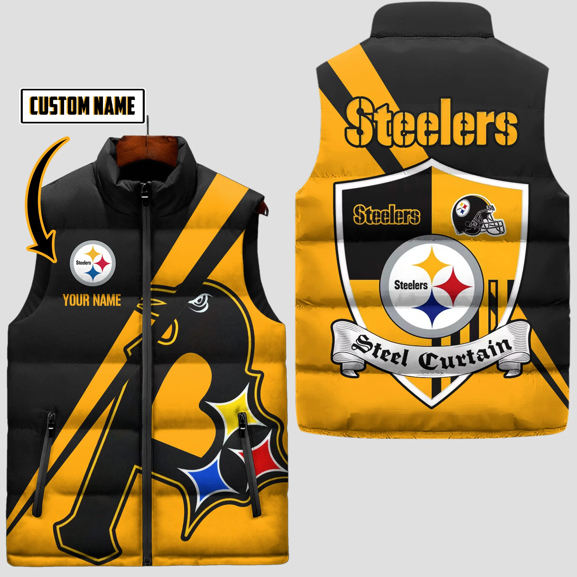 Pittsburgh Steelers Customized Puffer Sleeveless Vest Steel Curtain2B1 SxBNn