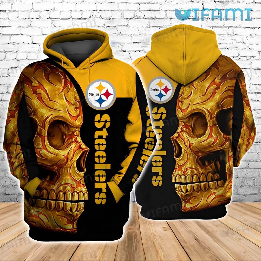 Pittsburgh Steelers Floral Skull All Over Print Hoodie 0