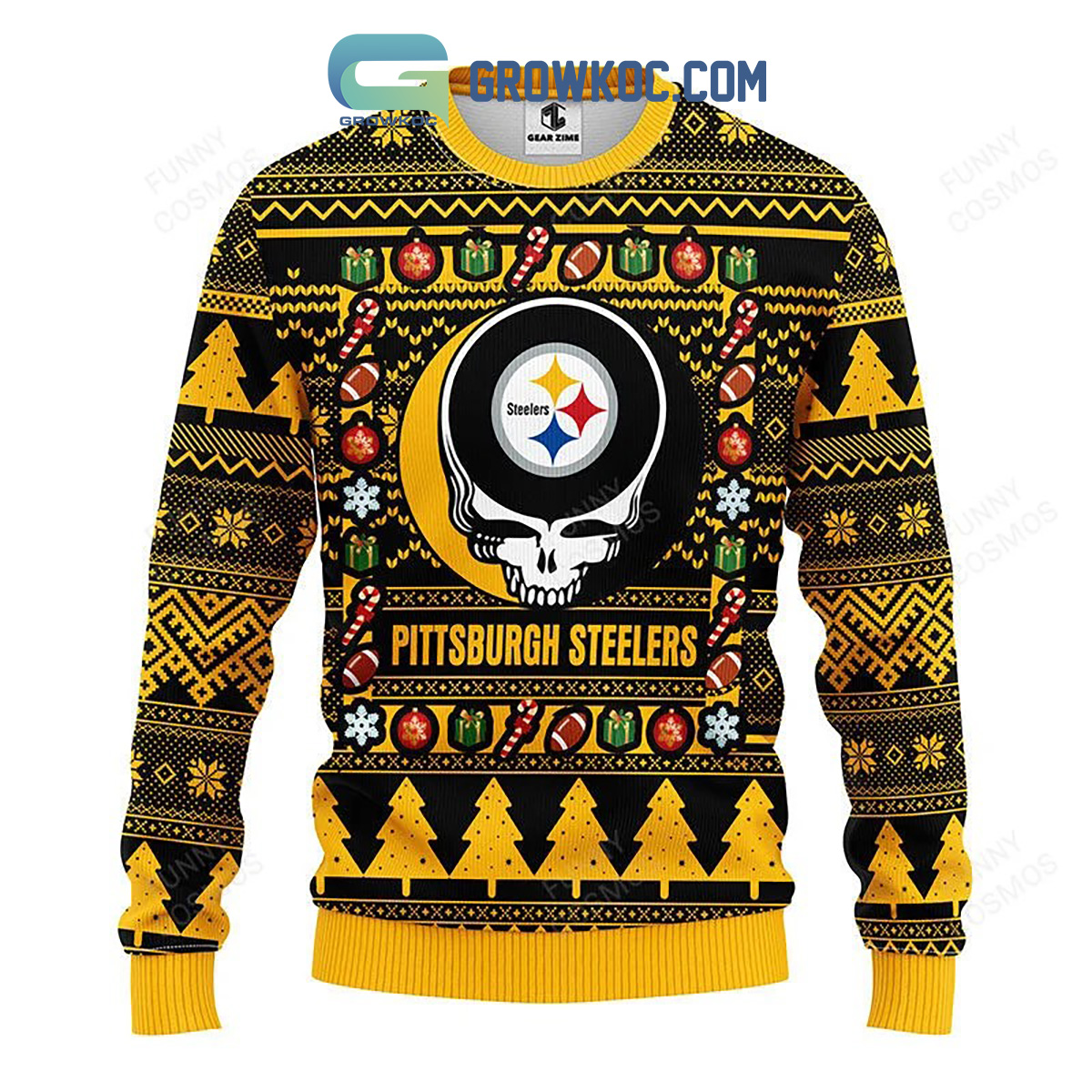 Pittsburgh Steelers Grateful Dead Ugly Christmas Fleece Sweater2B1 KYjIo