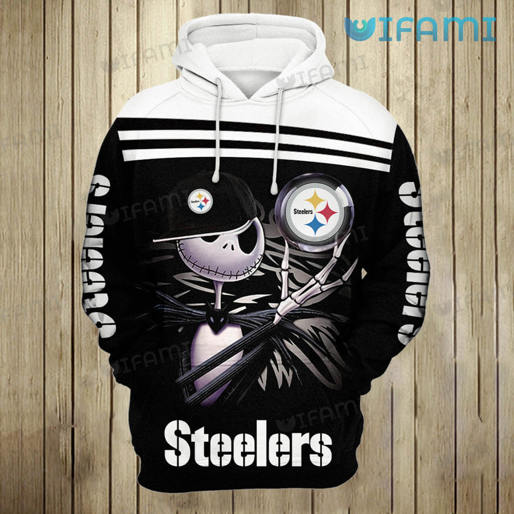 Pittsburgh Steelers Hoodie with Jack Skellington Holding Logo All Over Print 3D Design 0