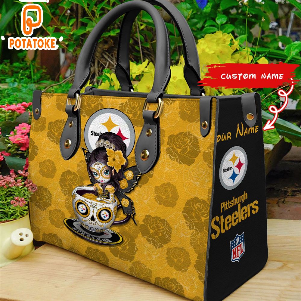 Pittsburgh Steelers Sugar Skull Girl Women Leather Hand Bag