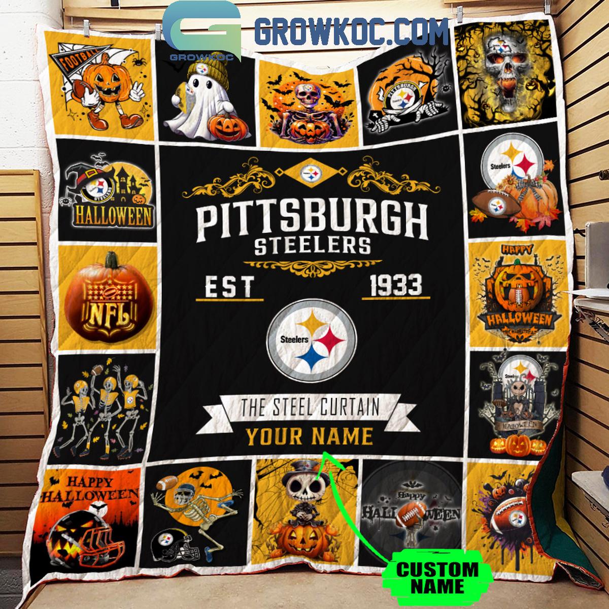 Pittsburgh Steelers The Steel Curtain Est. 1933 Personalized Fleece Blanket Quilt 1 6yv4f