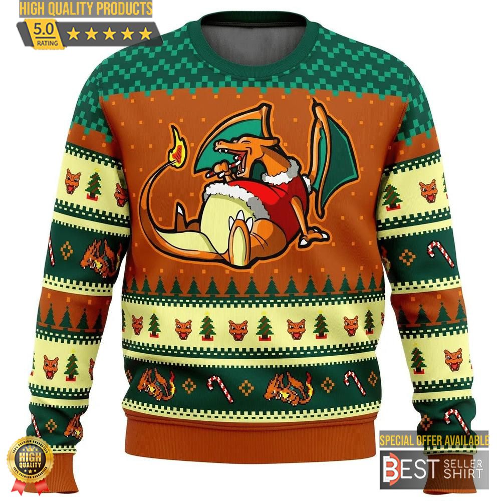 Pokemon Anime Eating Candy Cane Charizard Ugly Sweater Christmas Gifts 1