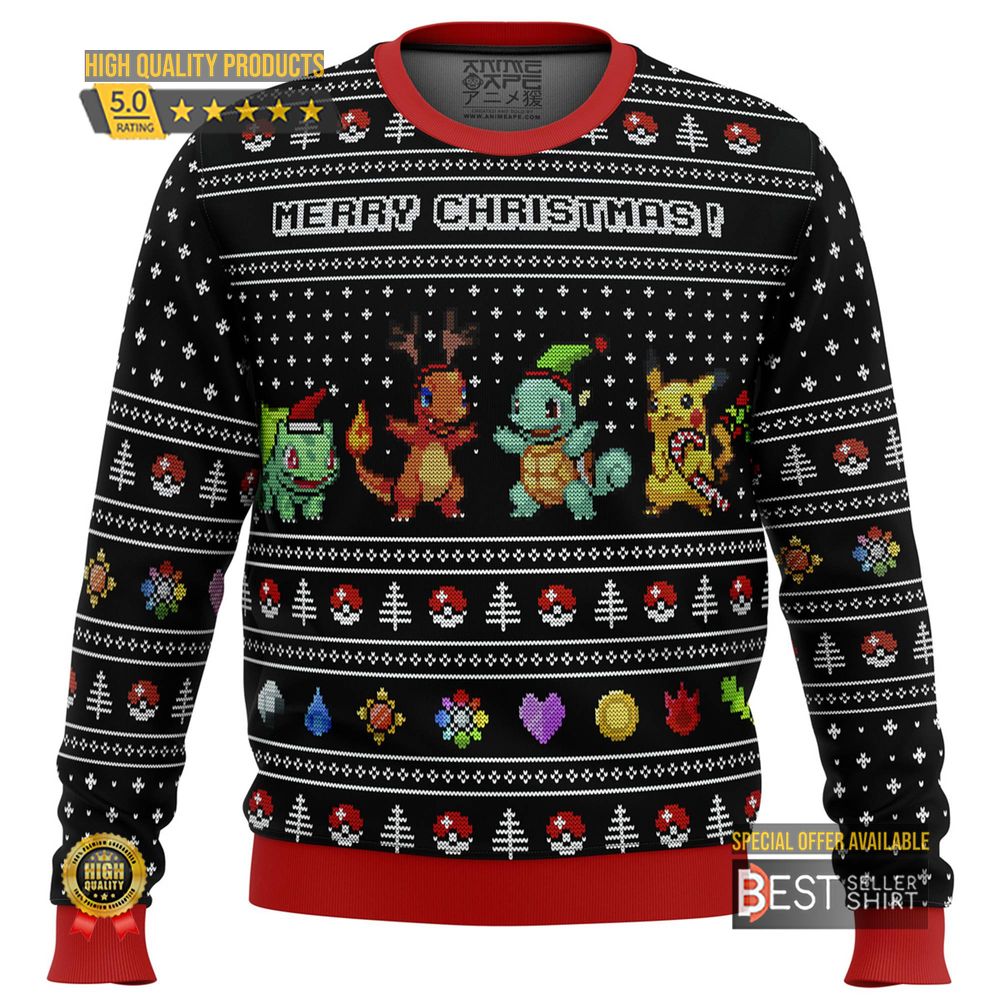 Pokemon Ugly Christmas Sweatshirt Charmander Pikachu Bulbasaur Squirtle Ugly Sweater Eevee Evolution Japanese Anime 1