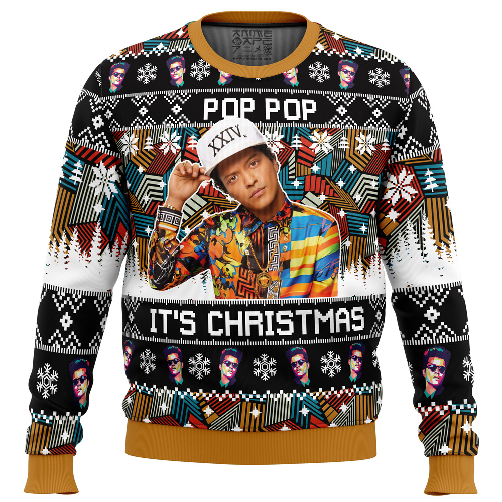 Pop Pop Its Christmas Bruno Mars Ugly Christmas Sweater FRONT mockup