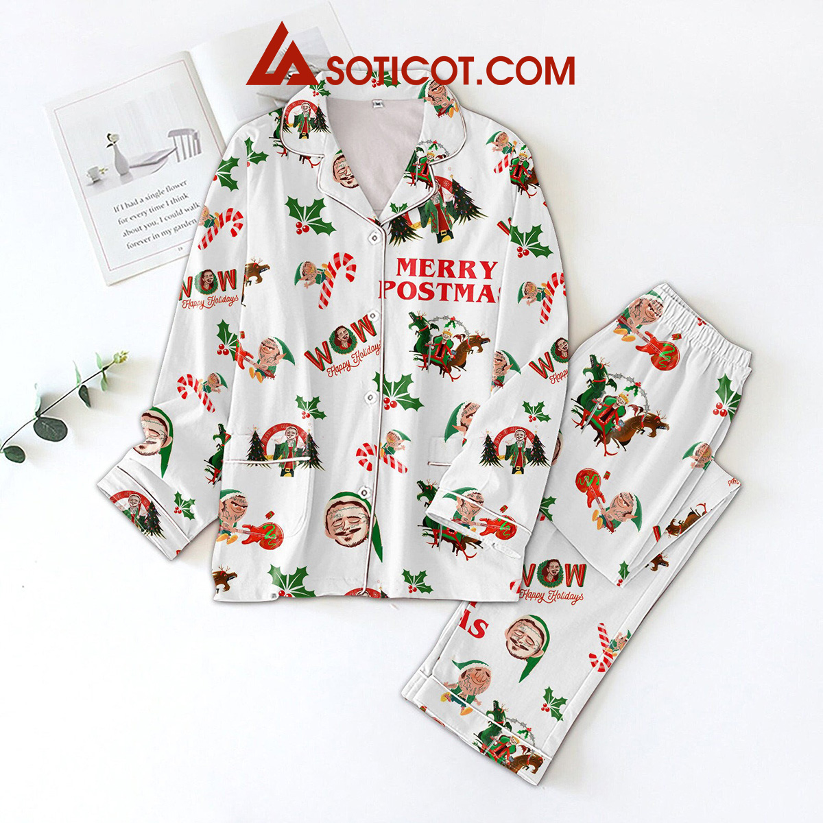 Post Malone Merry Postmas Happy Holiday Pajamas Set2B1 kwLVT