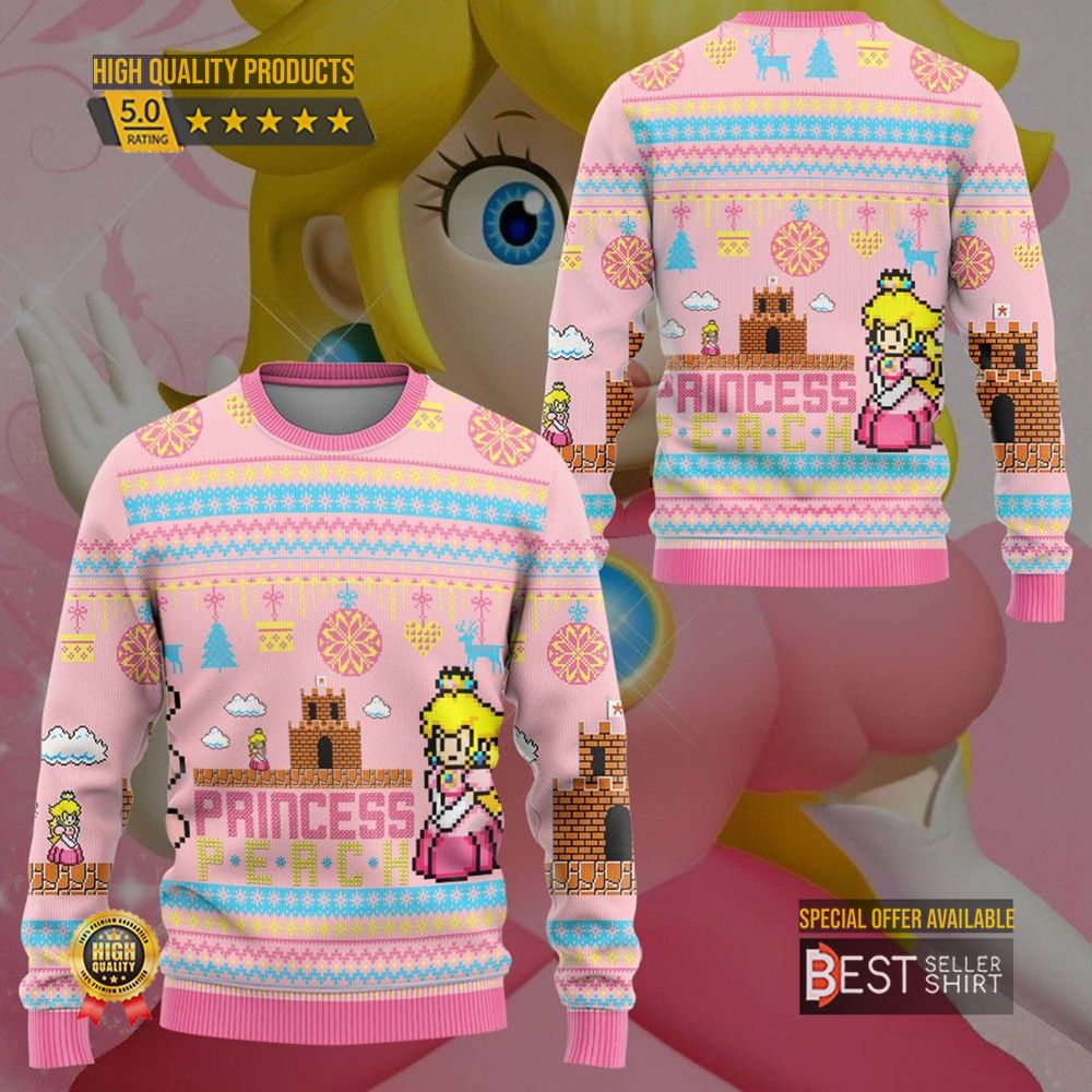 Princess Peach Ugly Christmas Sweatshirt Mario Luigi Princess Peach Christmas Sweater Bowser Mario Bros Video Game 1