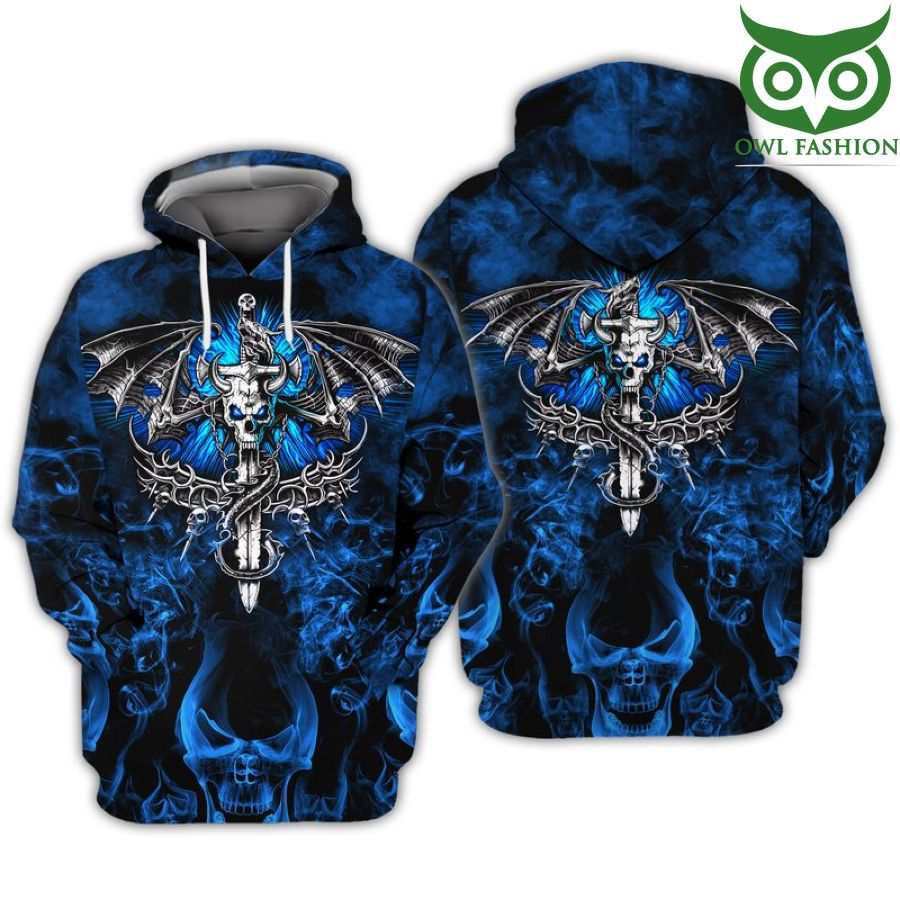 RBEEzXYp 8 Skull sword blue fire 3D AOP Hoodie