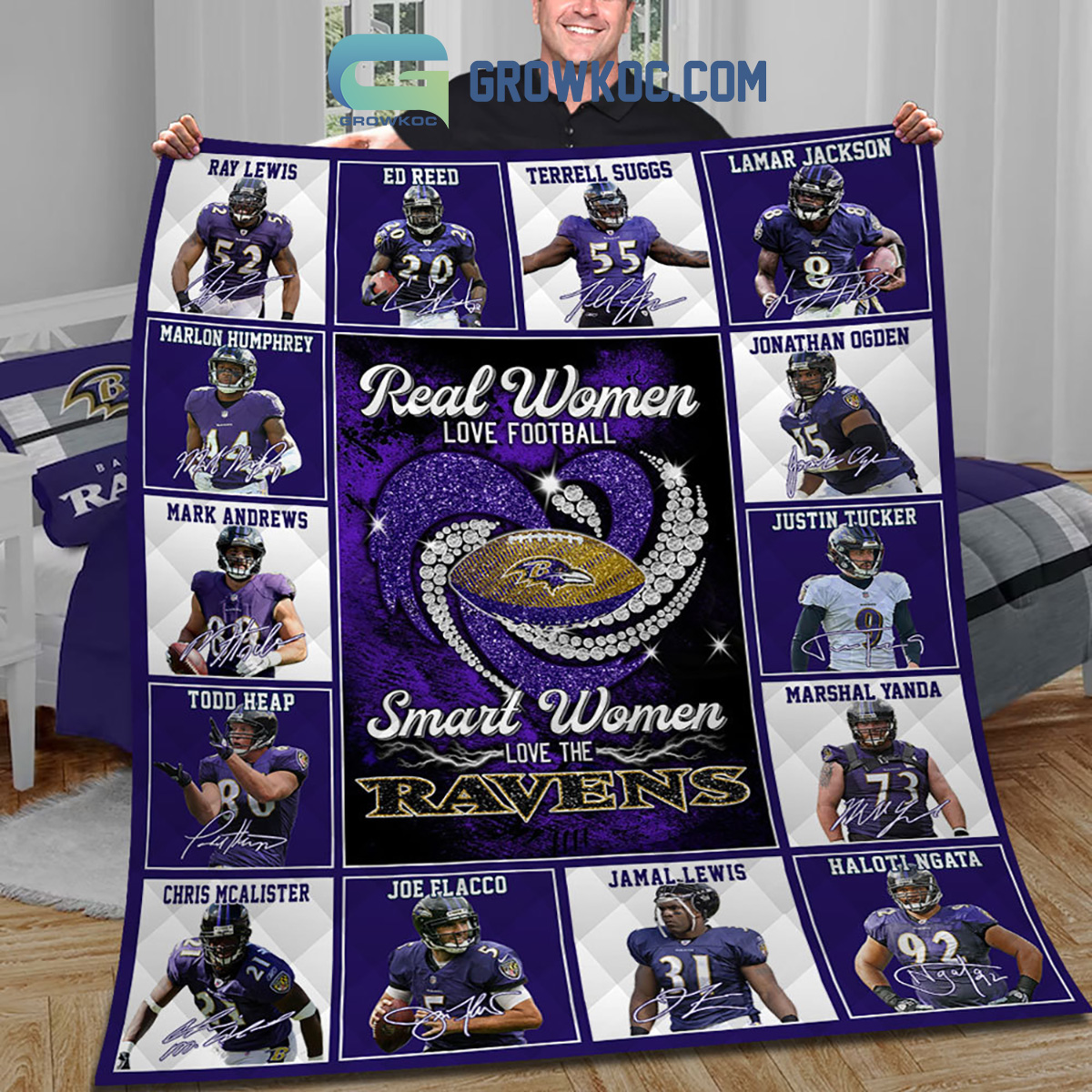 Real Women Love Football Smart Women Love The Ravens Fleece Blanket Quilt2B1 JIOPH