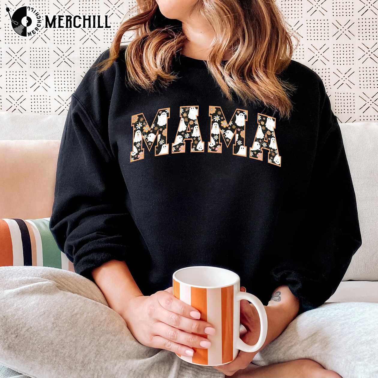 Retro Halloween Mama Sweatshirt and Hoodie Cute Ghost Shirt