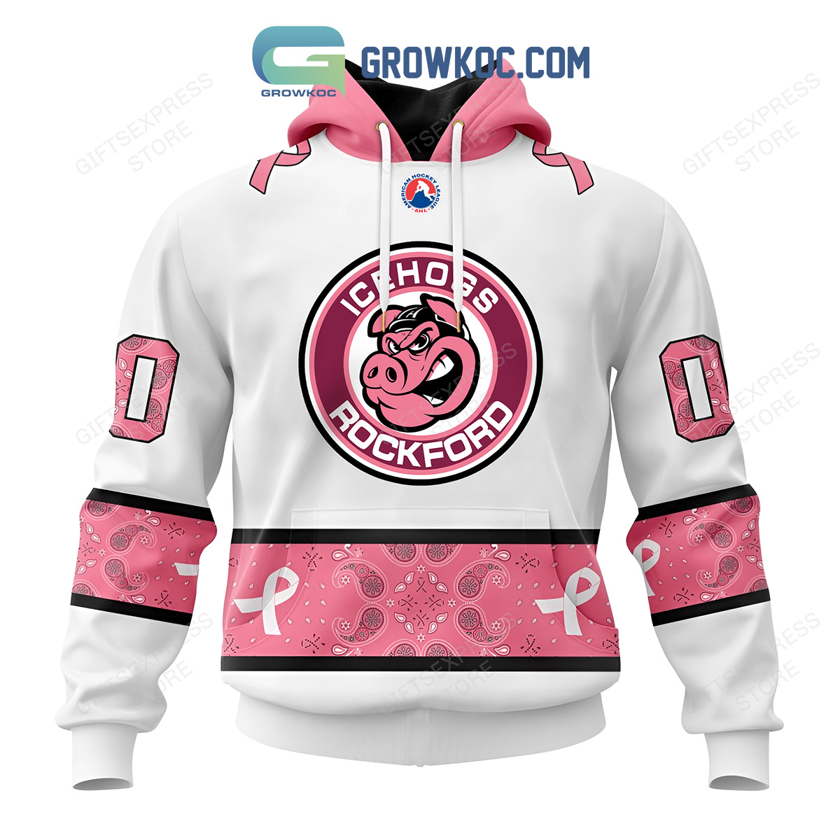 Rockford IceHogs Breast Cancer Personalized Hoodie Shirts2B1 NLeb0