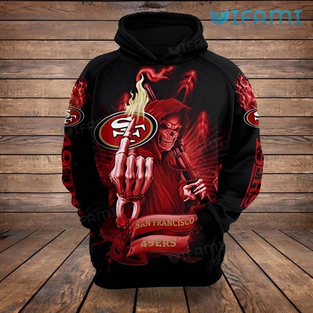 San Francisco 49ers Death Fire Logo All Over Print Hoodie with Skull 0