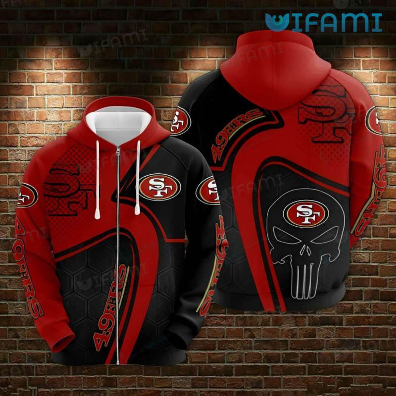 San Francisco 49ers Punisher Skull Logo All Over Print Zip Up Hoodie 0