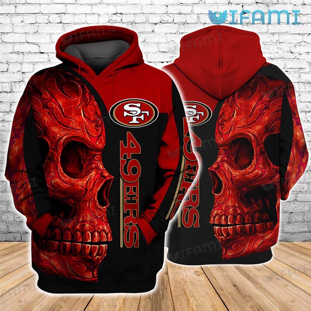 San Francisco 49ers Red Skull All Over Print Hoodie 0