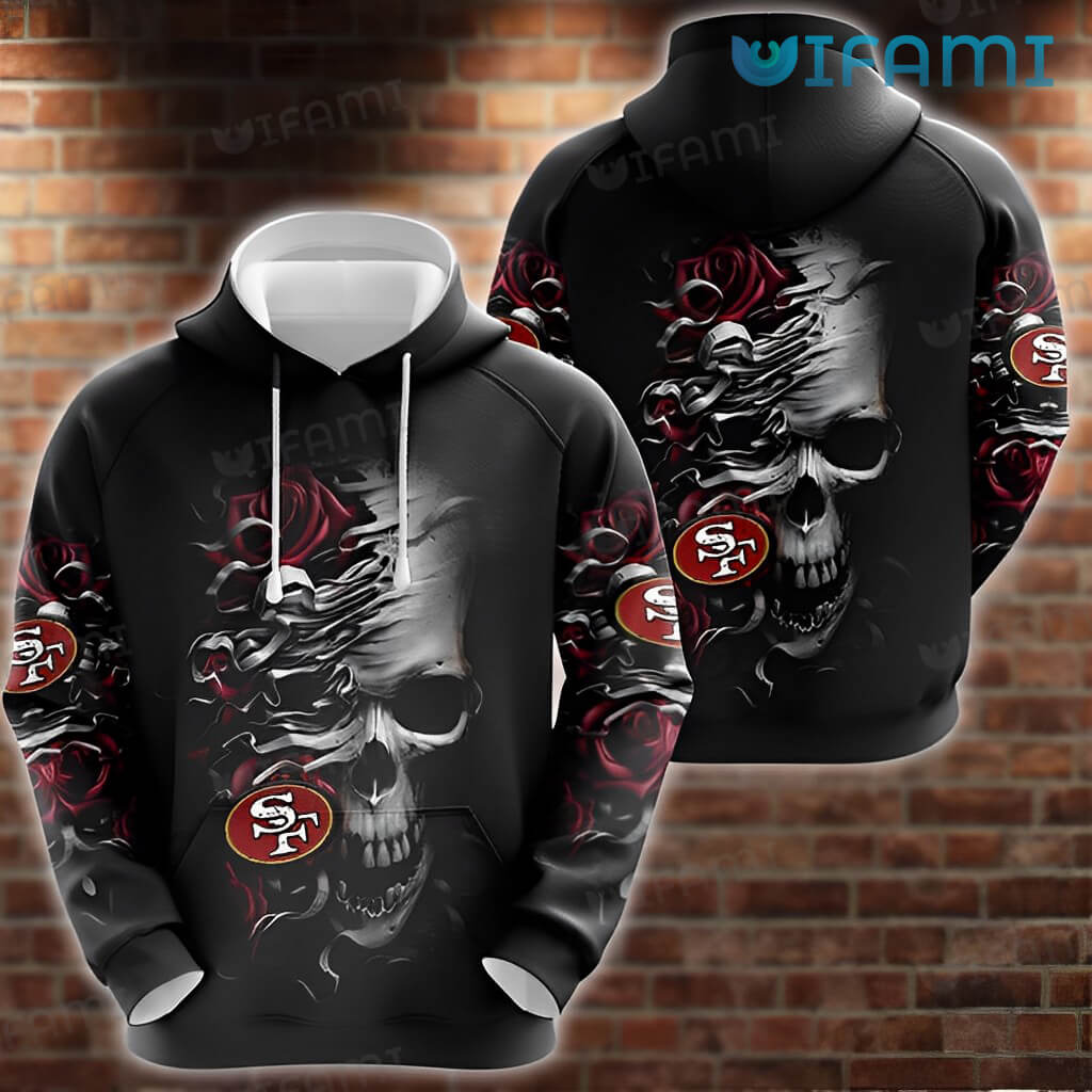 San Francisco 49ers Rose Skull All Over Print Hoodie 0