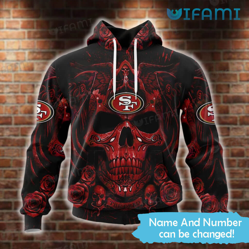 San Francisco 49ers Roses Death Personalized All Over Print Hoodie with Skull 0