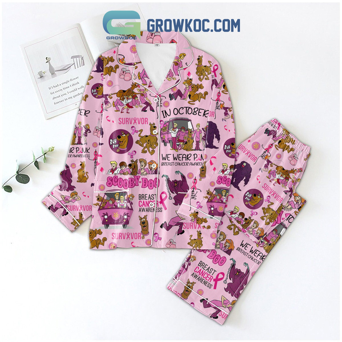 Scooby Doo Breast Cancer Awarness In October Pajamas Set2B1 1PWiU