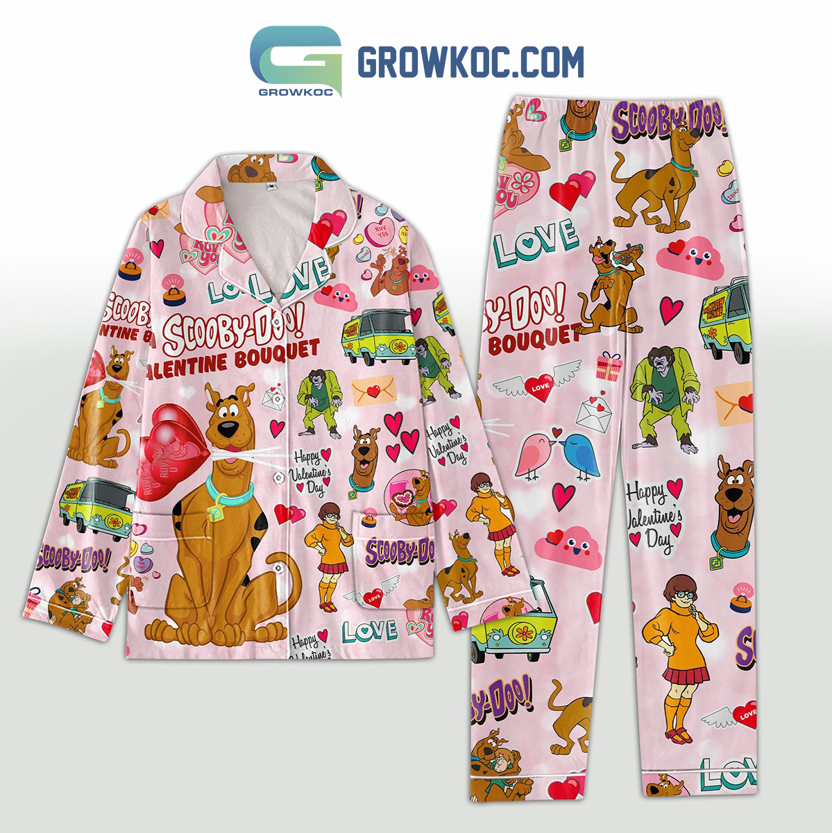 Scooby Doo Love Bouquet Valentine Polyester Pajamas Set2B1 FGEH9