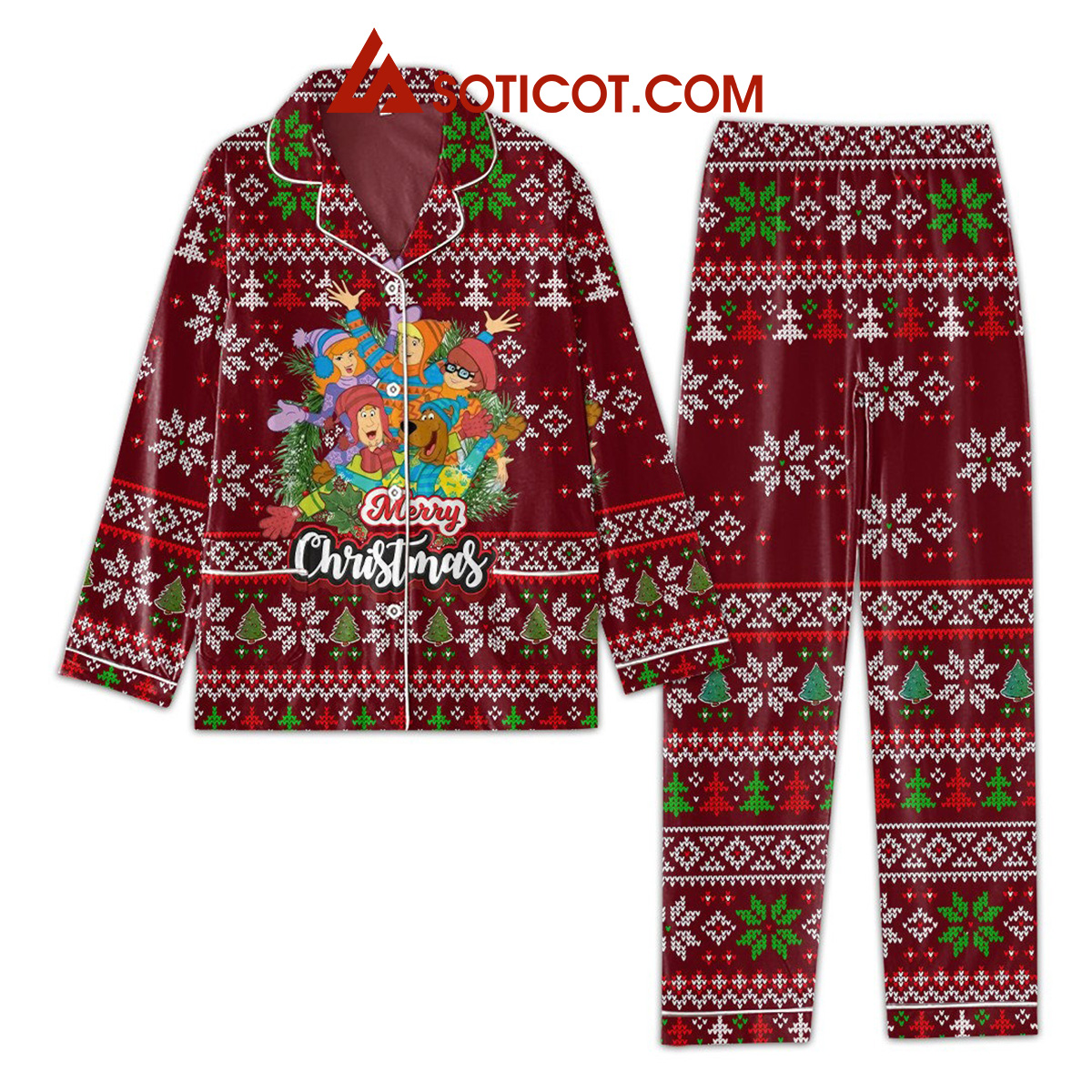 Scooby Doo Snow Merry X Mas Red Design Pajamas Set2B1 hWIPt