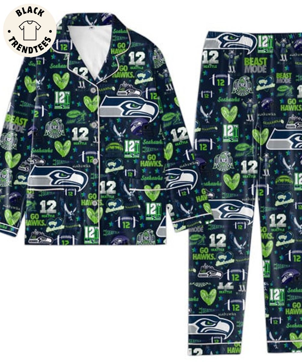 Seahawks Blitx 12 Seattle Mascot Design Dark Blue Pijamas Set d35b17 0