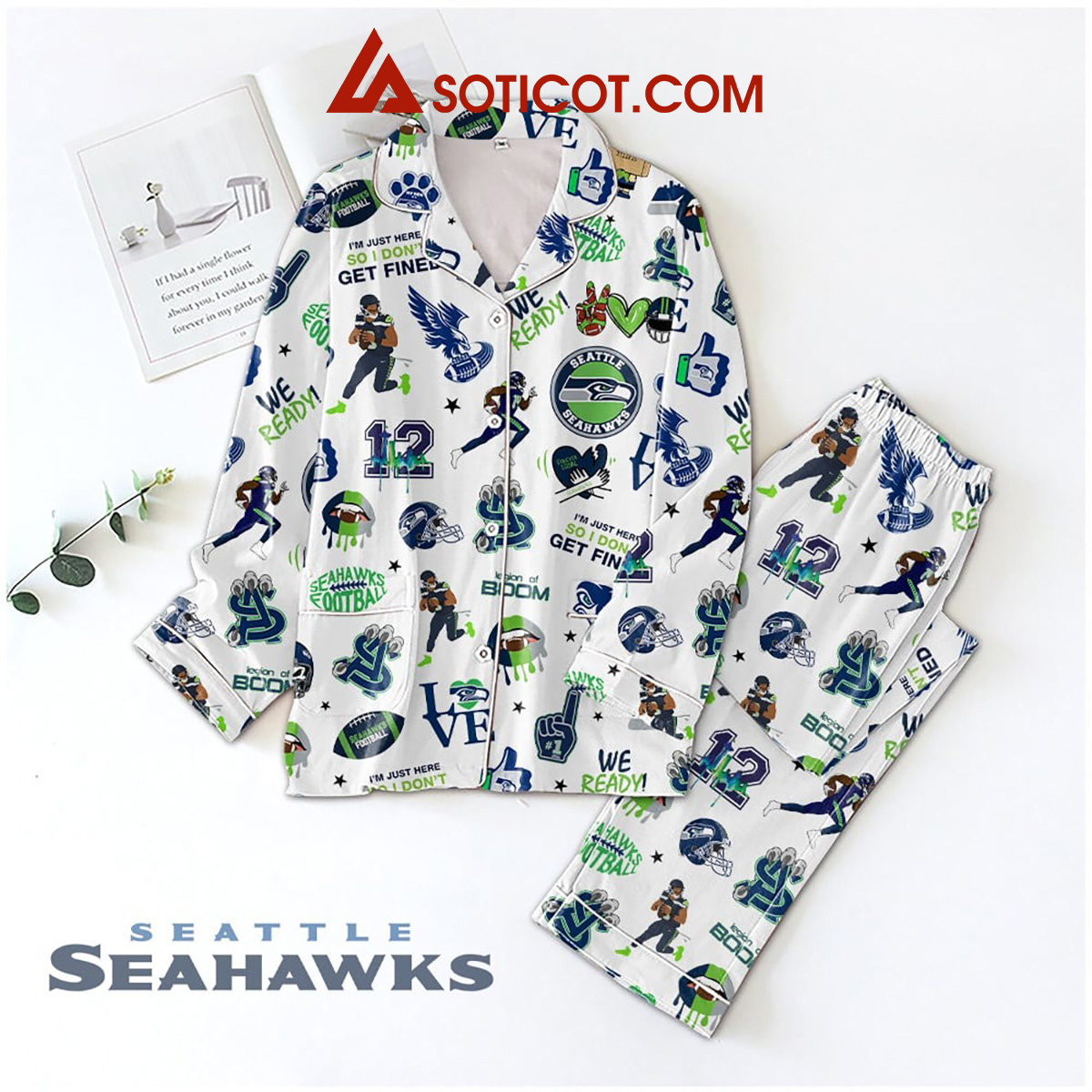 Seattle Seahawks Im Just Here So I Dont Get Fined Pajamas Set2B1 UJqzi