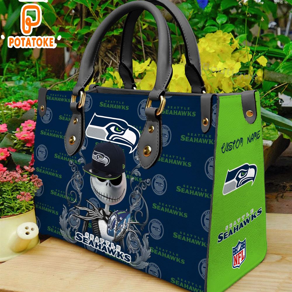 Seattle Seahawks NFL Jack Skellington Women Leather Hand Bag