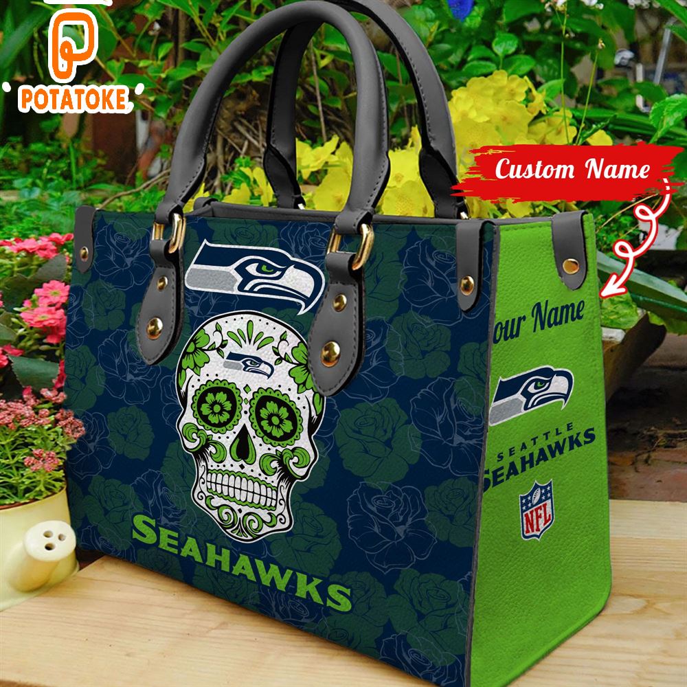 Seattle Seahawks NFL Team Sugar Skull Women Leather Hand Bag