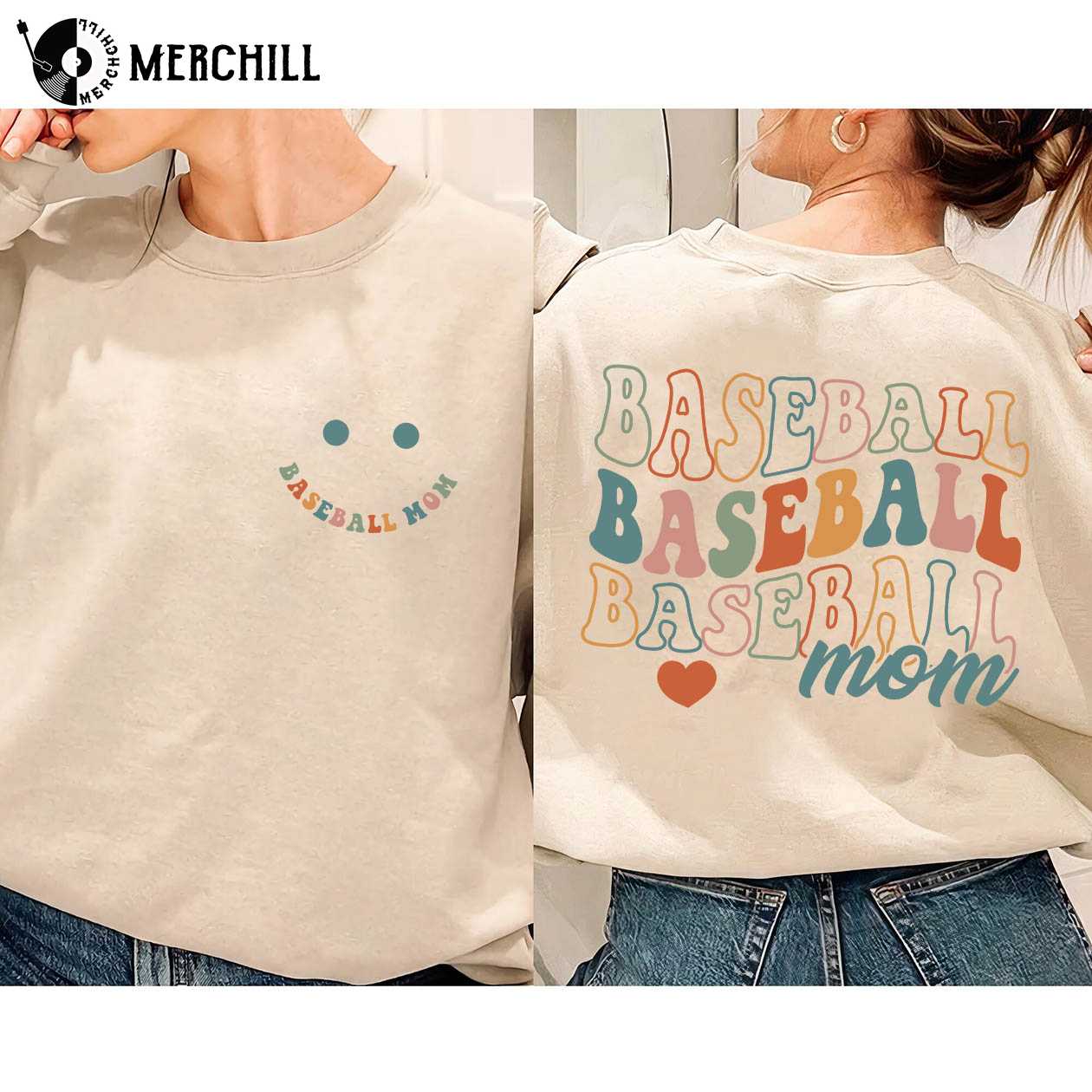 Smiley Face Baseball Mom Sweatshirt Cute Mothers Day Ideas