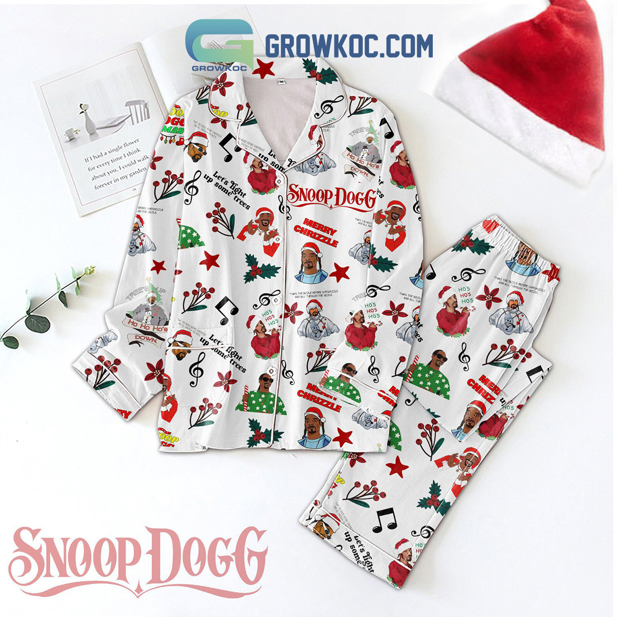 Snoop Dogg Hos Hos Hos Merry Chrizzle Christmas Polyester Pajamas Set2B1 XD2ws