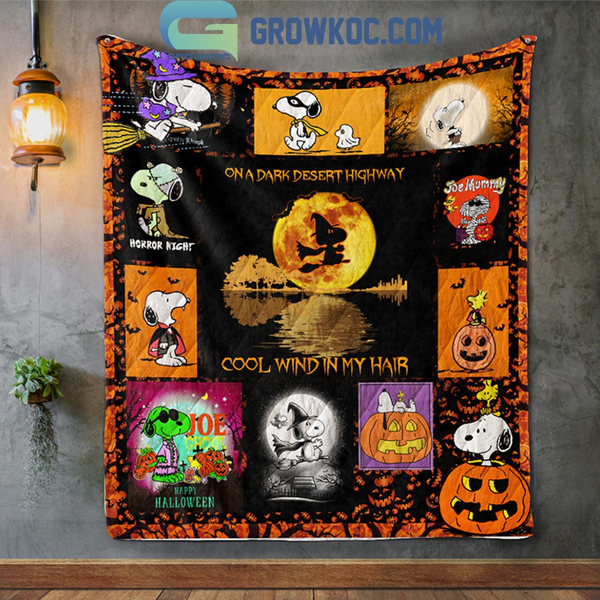 Snoopy On A Dark Desert Highway Cool Wind In My Hair Halloween Fleece Blanket Quilt 1 d4tjZ