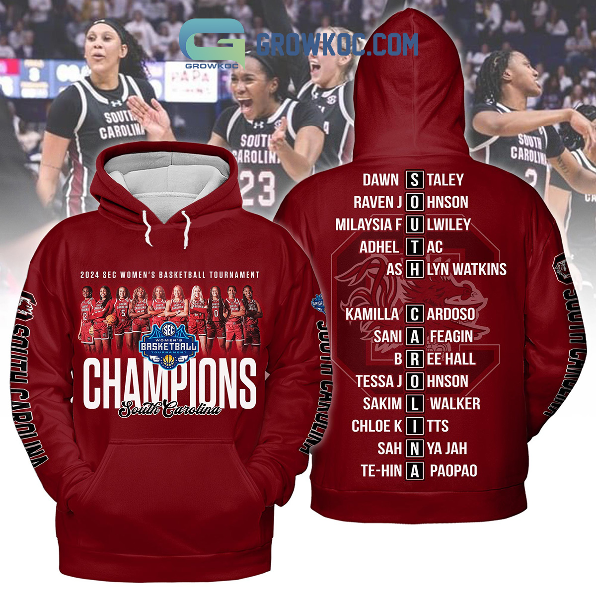 South Carolina Gamecocks 2024 SEC Womens Basketball Champions Red Design Hoodie Shirts2B1 zB0nB