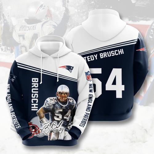 Sports Team Tedy Bruschi New England Patriots Hoodie 3D 0