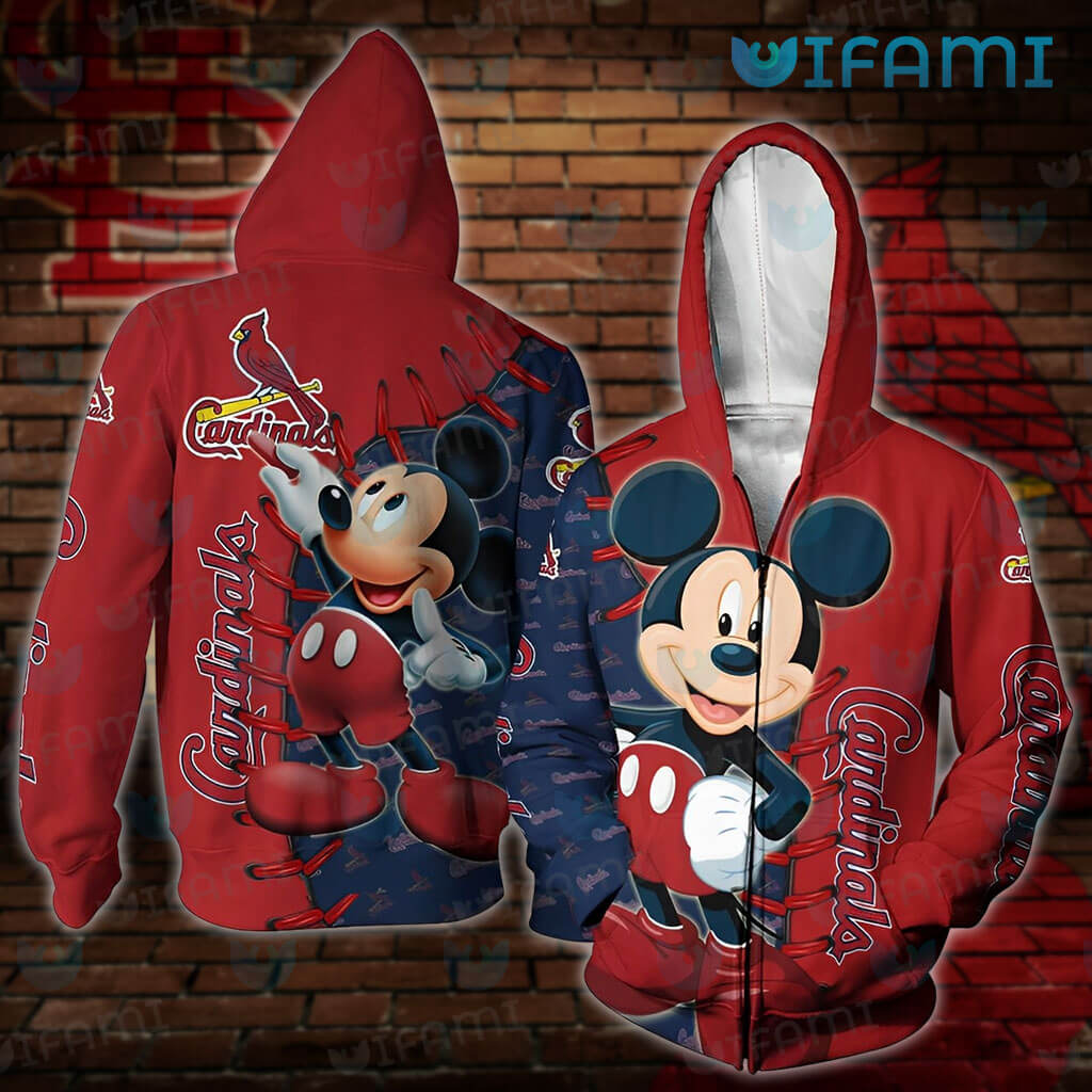 St Louis Cardinals Zip Up Hoodie 3D Mickey Stitches Logo St Louis Cardinals Gift