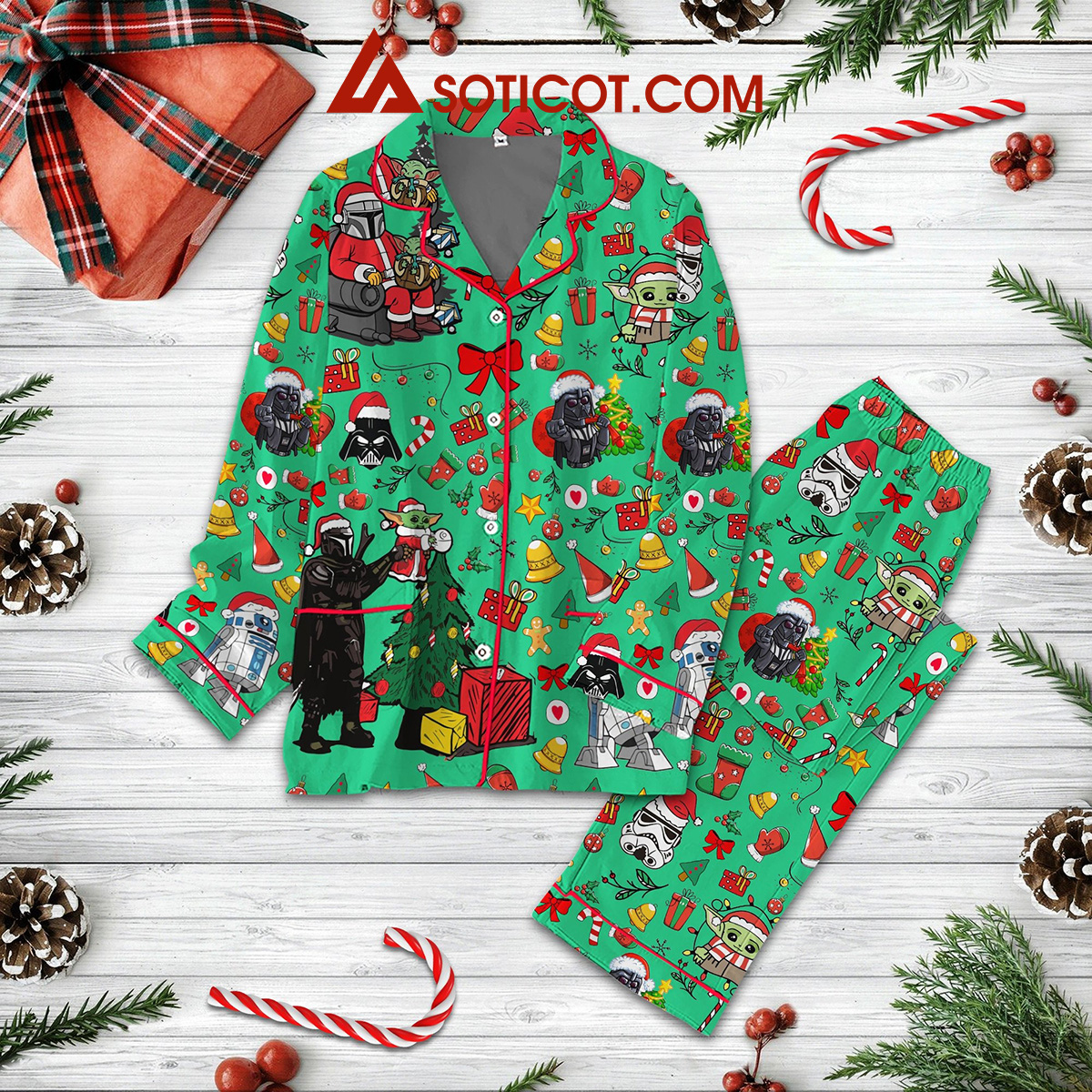 Star Wars Darth Vader Baby Yoda Santa Claus Merry Christmas R2 D2 BB 8 Robots Holidays Silk Pajamas Set2B1 p7cMX