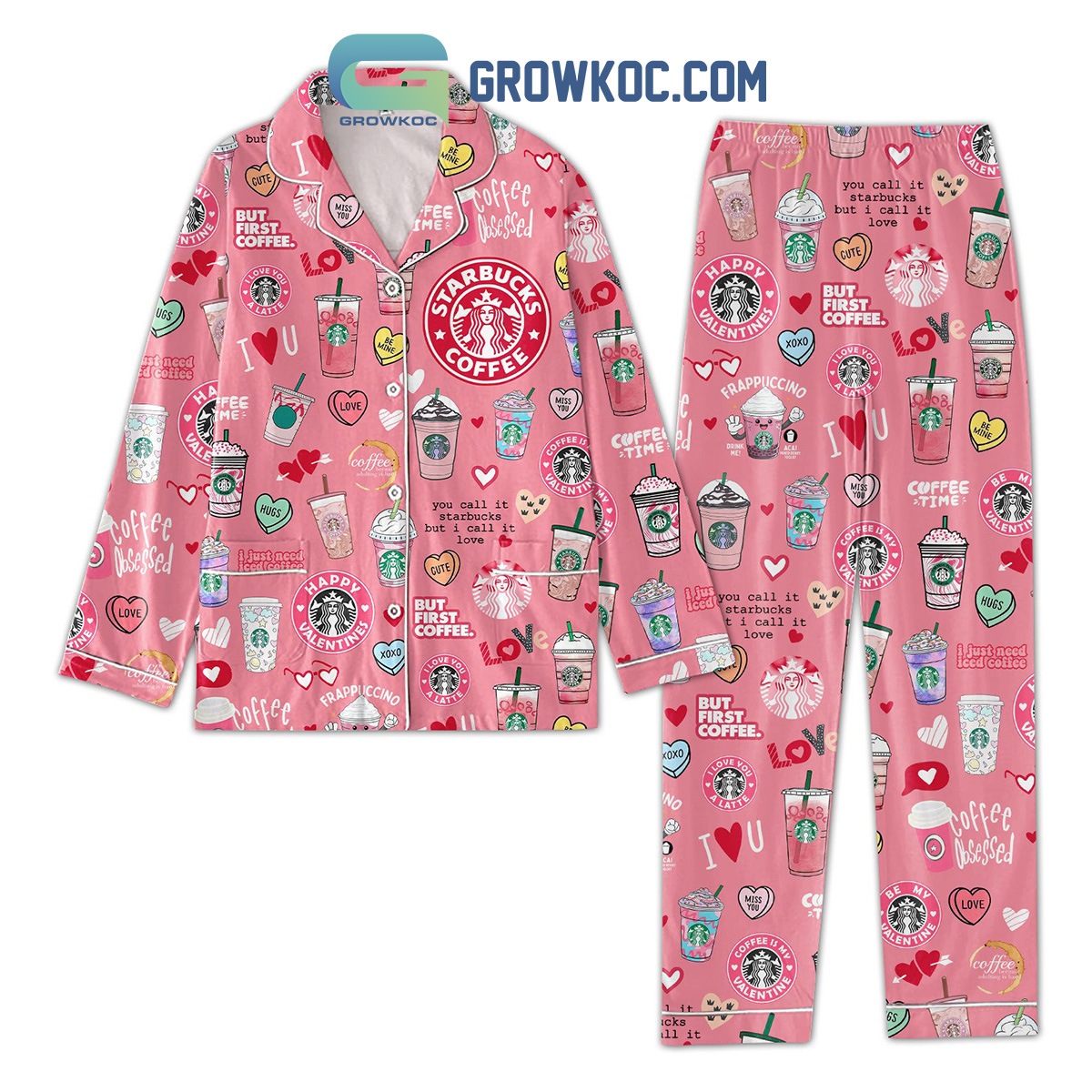 Starbucks Coffee Obsessed Polyester Pajamas Set Pink Version2B1 wqmbM