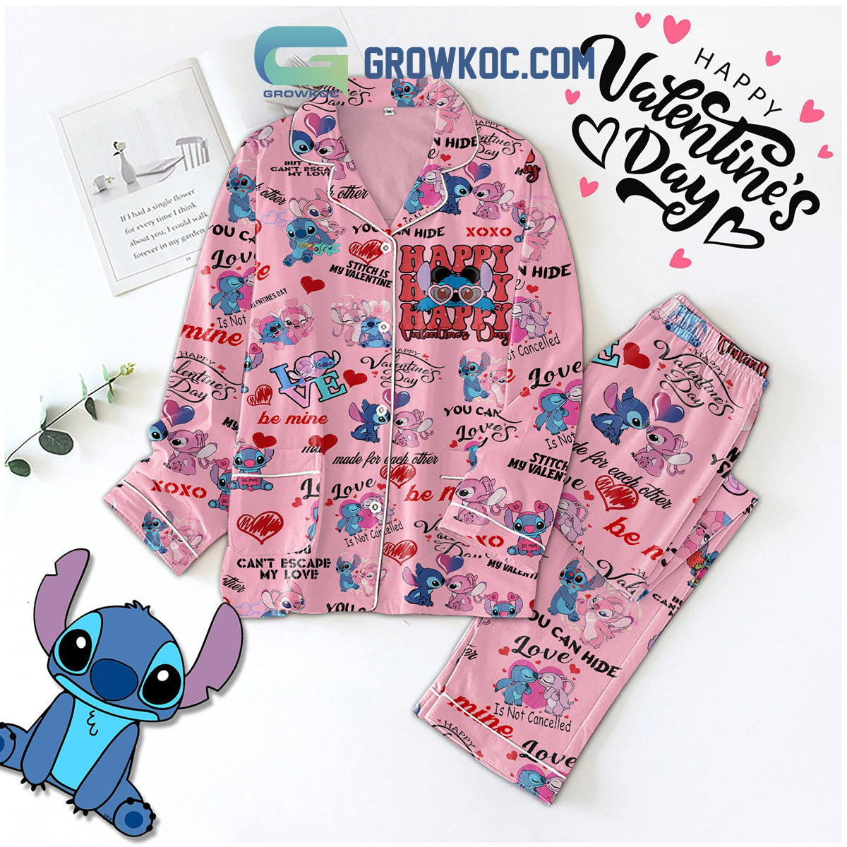 Stich Happy My Valentine Polyester Pajamas Set2B1 pRM7Y