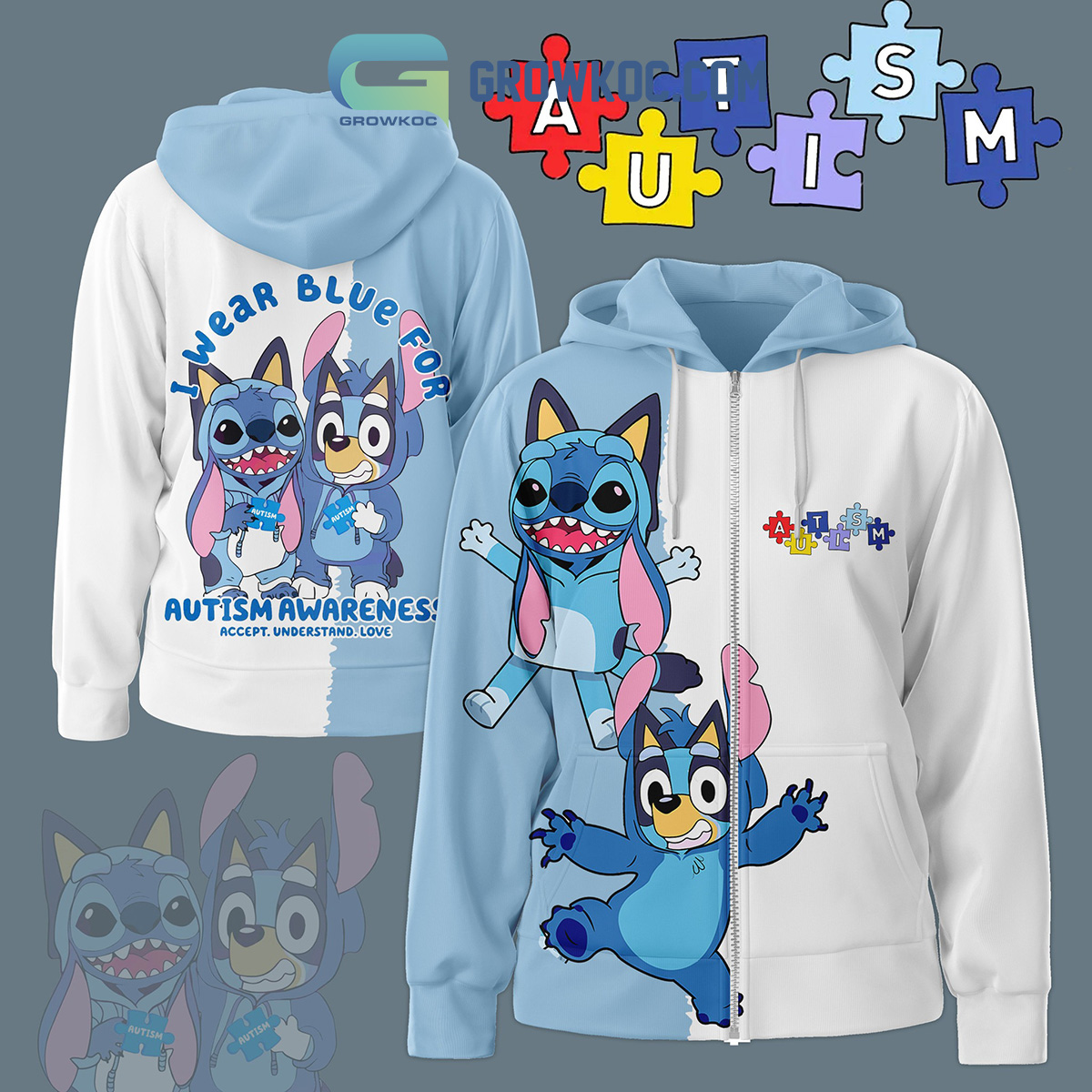 Stitch And Bluey I Wear Blue For Autism Awareness Accept Understand Love Hoodie T Shirt2B1 7FBJZ