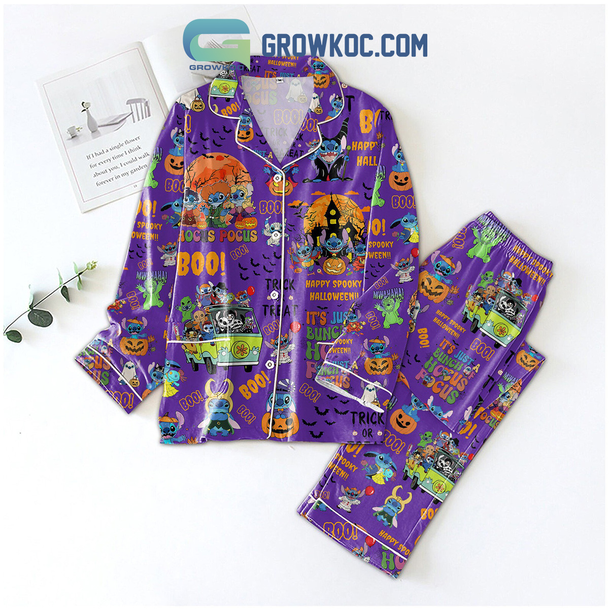 Stitch And Hocus Pocus Trick Or Treat Happy Halloween Pajamas Set2B1 86TTf