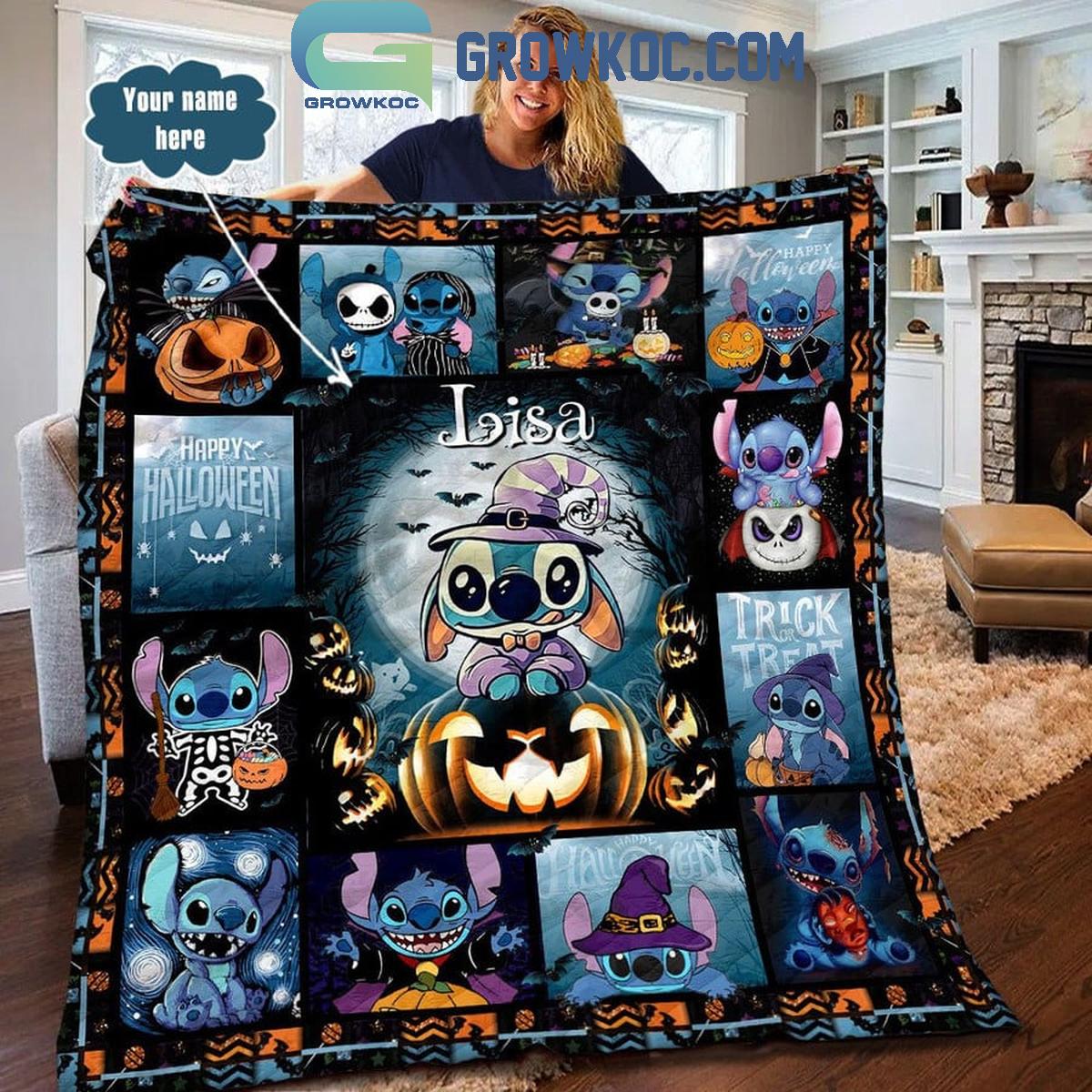 Stitch Happy Halloween Trick Or Treat Night Personalized Fleece Blanket Quilt 1 5wnBo