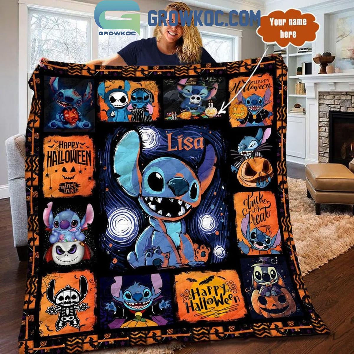 Stitch Screaming In Halloween 2024 Personalized Fleece Blanket Quilt 1 GftS7