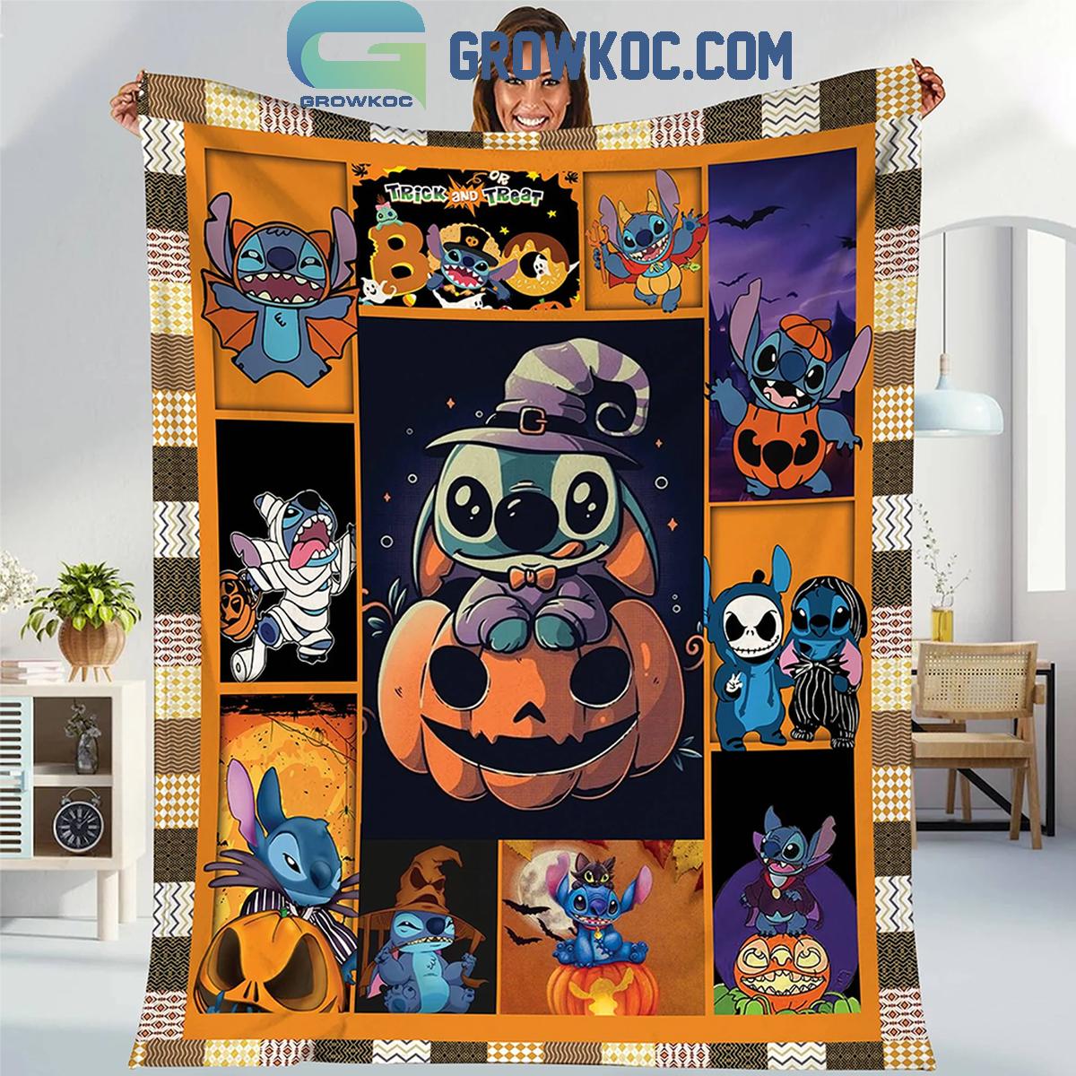 Stitch Trick And Treat 2024 Jack O Lantern Personalized Fleece Blanket Quilt 1 uUBUz