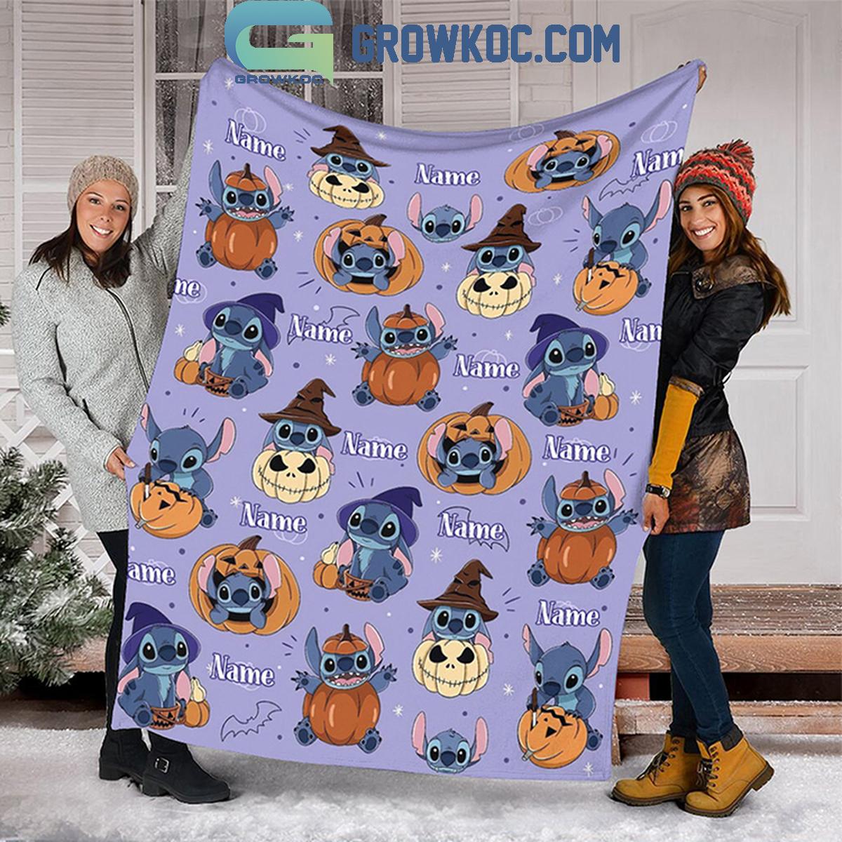 Stitch With Jack O Lantern 2024 Pumpkin Personalized Fleece Blanket Quilt 1 Xo1r8