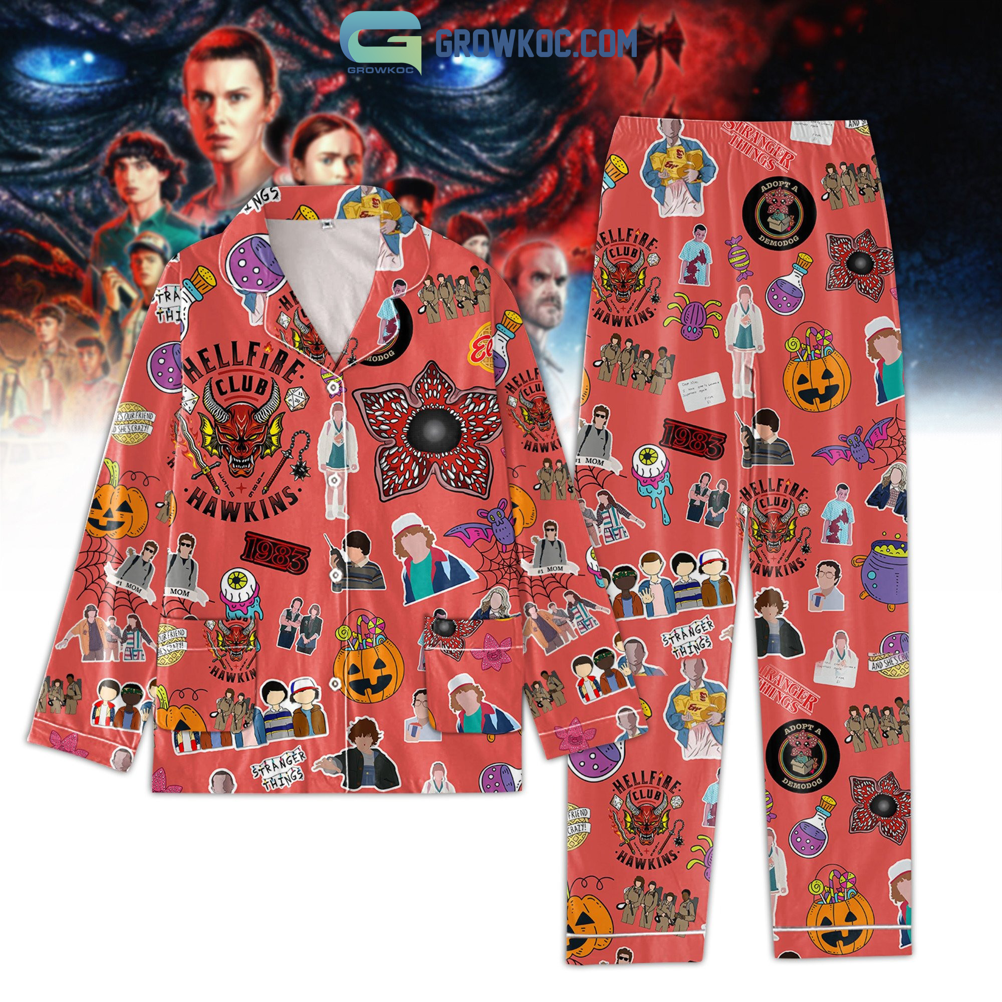 Stranger Things Hellfire Club Hawkins Pajamas Set2B1 MKkhv