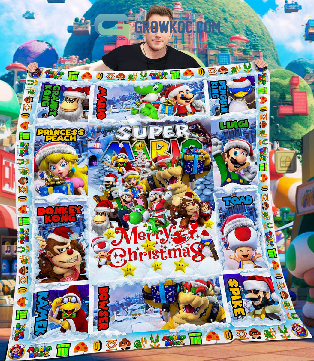 Super Mario Merry Christmas Fleece Blanket Quilt2B1 VyOUP