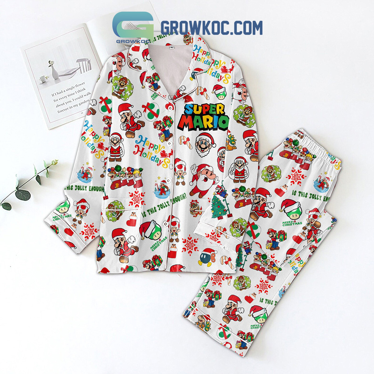 Super Mario Snow Christmas Happy Holiday Pajamas Set2B1 PZa8P