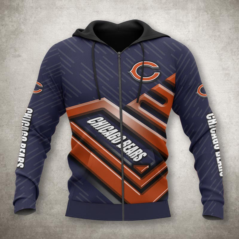 Support Your Team With This All Over Print 3D Chicago Bears Zip Up Hoodie Perfect Gifts For Fans 0