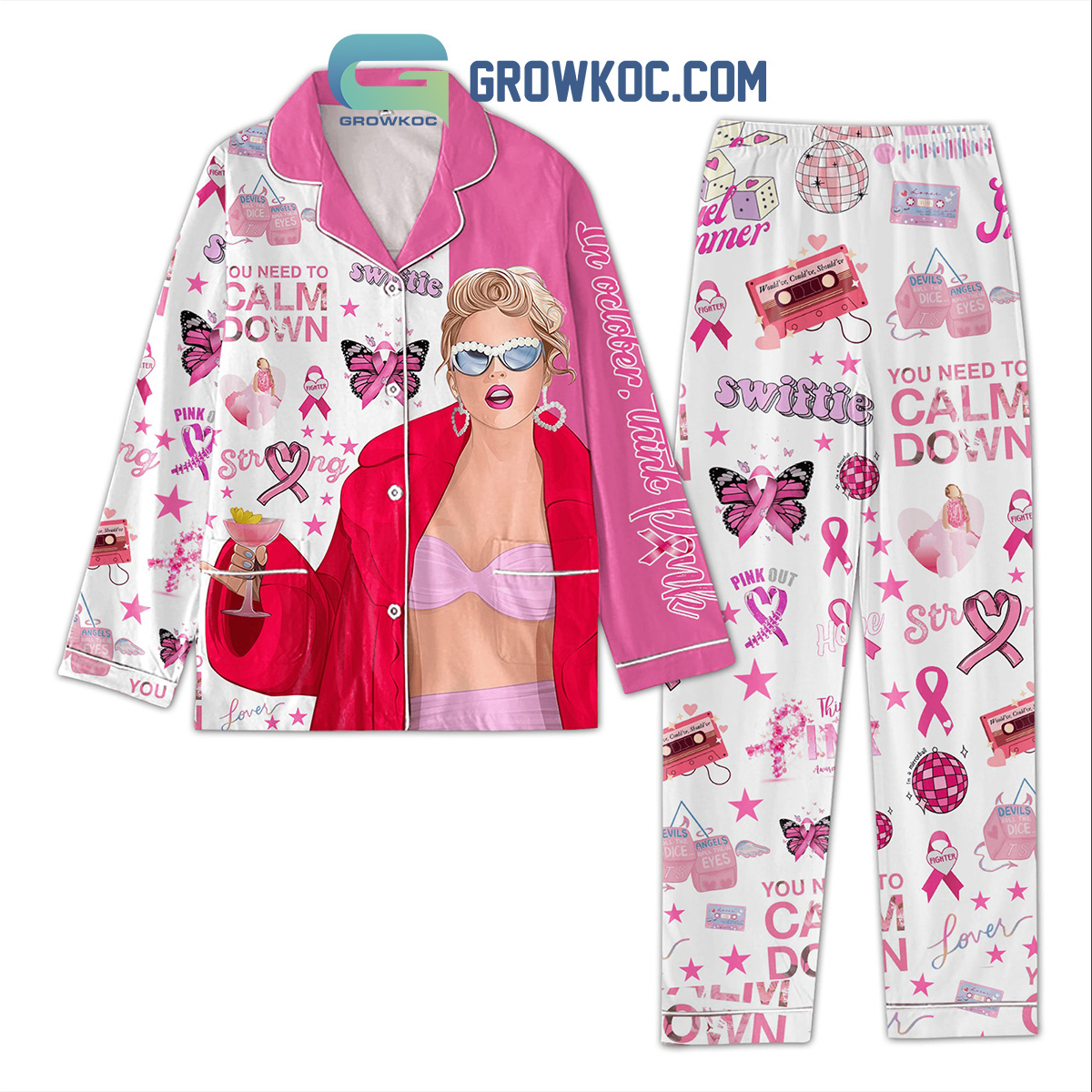 Swifties In October Think Pink Strong You Need To Calm Down Pajamas Set 0ad248 0