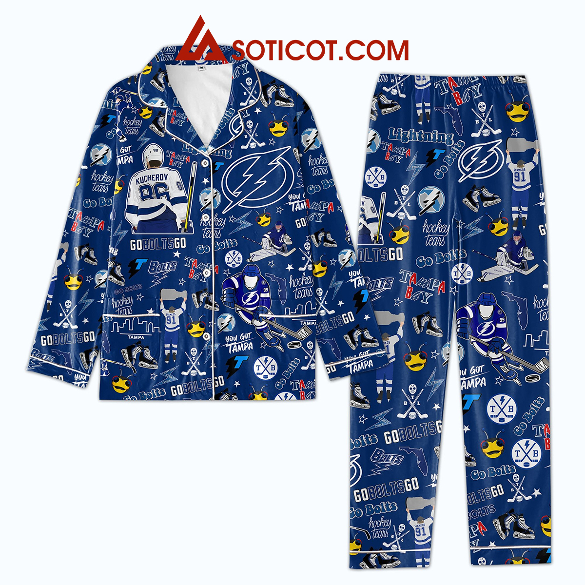 Tampa Bay Lightning Go Bolts Go Hockey Tears Pajamas Set2B1 Xx5kO