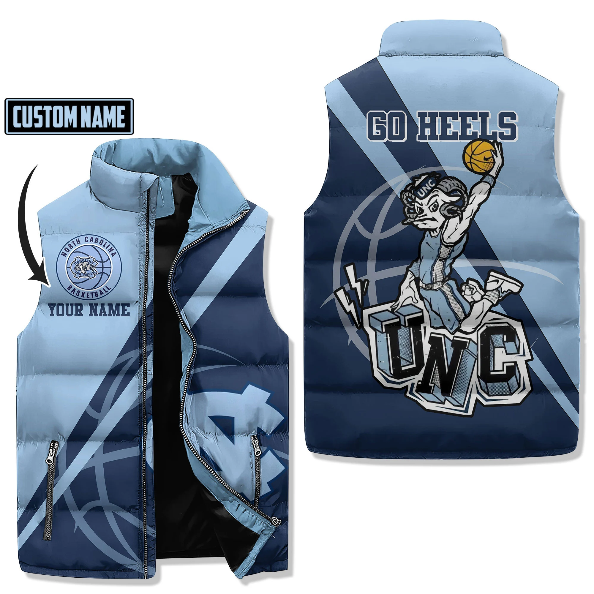 Tar Heels Basketball Customized Puffer Sleeveless Jacket Go Heels2B1 11Iyz