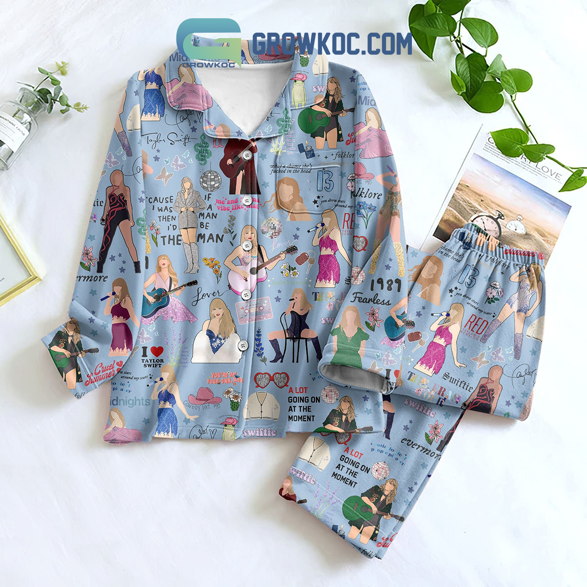 Taylor Swift Album Midnights Fearless 1989 Folklore Cowboy Like Me Cruel Summer Blue Design Silk Pajamas Set2B1 ffgFc